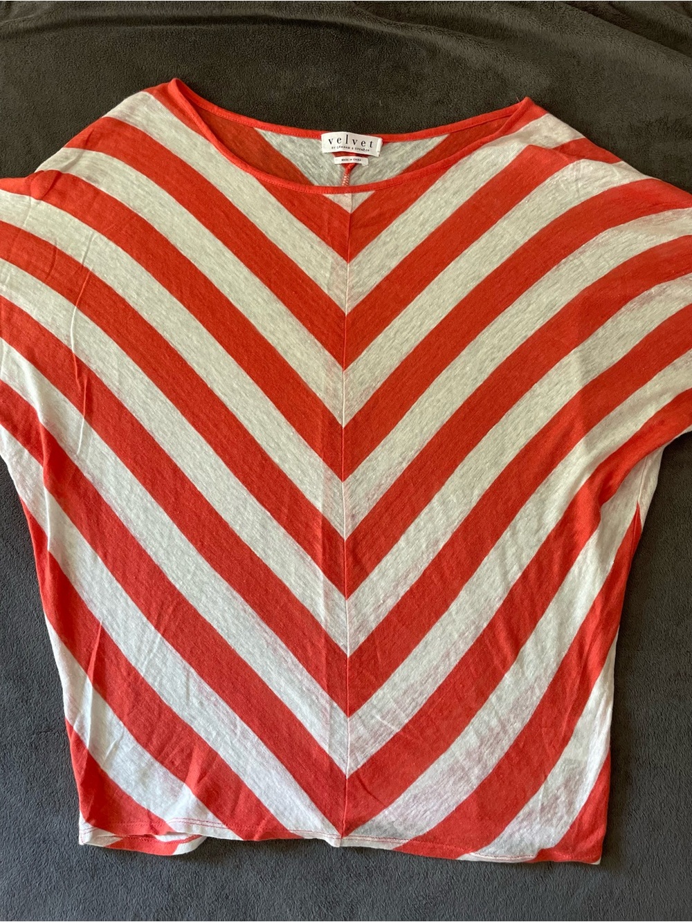 Velvet by Graham & Spencer Coral & White Oversized Striped Linen Top